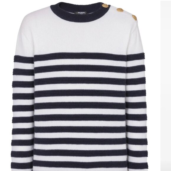 Balmain Gold Button Shimmer Black White Long Sweater NWOT Sz 40 Unisex - Picture 1 of 9
